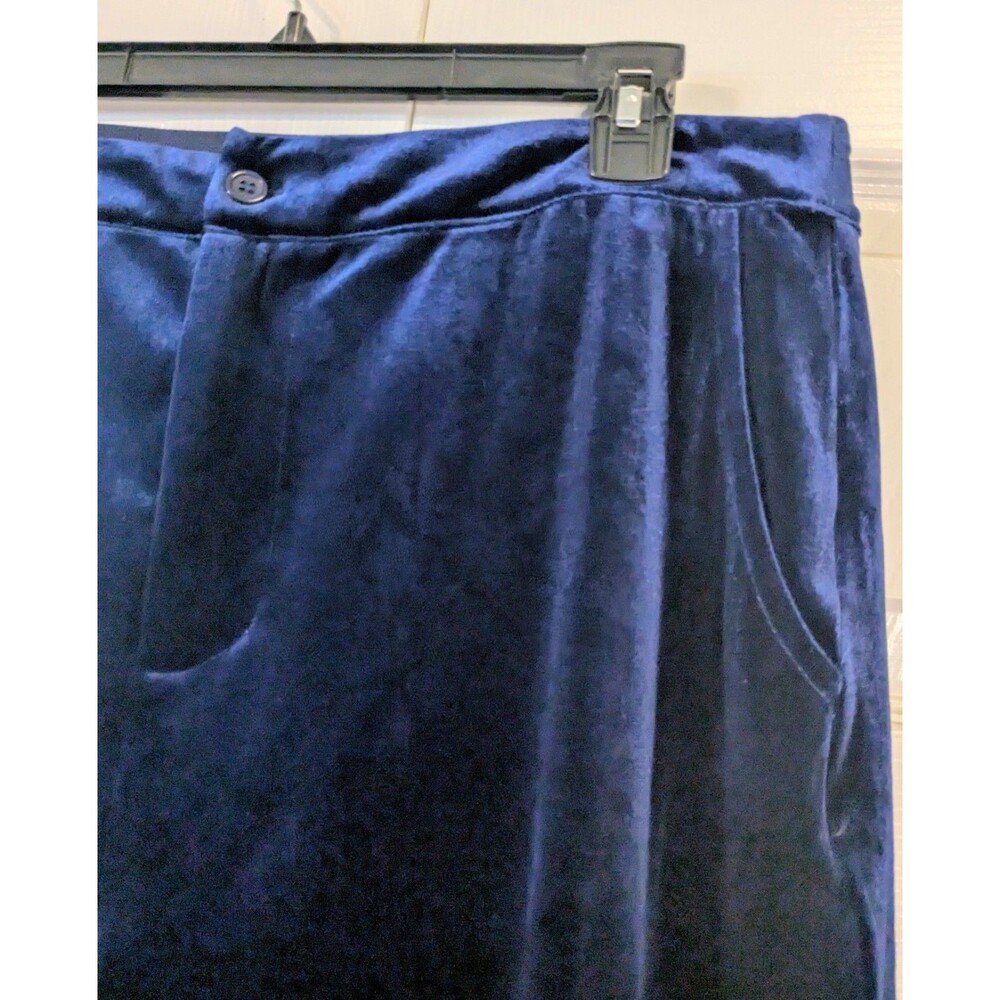 Blue Velour Pants Women's Sz XL High Rise Stretch Comfort Wide Leg Day To Night